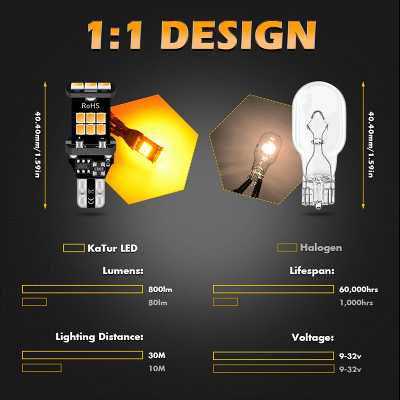 Katur 2 шт. Canbus T16 T15 Led лампа без полярности, светильник для парковки, резервные фонари заднего хода, лампы для авто, без ошибок, светильник ing Orange 921 912