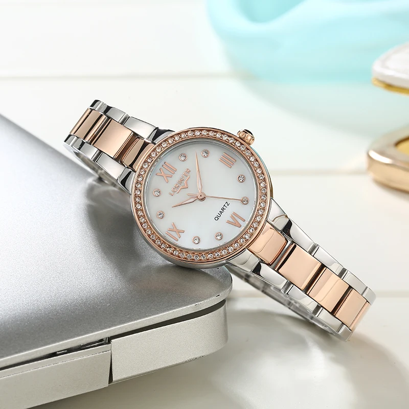 

Lorinser Luxury Women Quartz Watch Crystal Fashion Stainless Steel Bracelet Watches Ladies Rhinestone Wristwatch Relojes Mujer