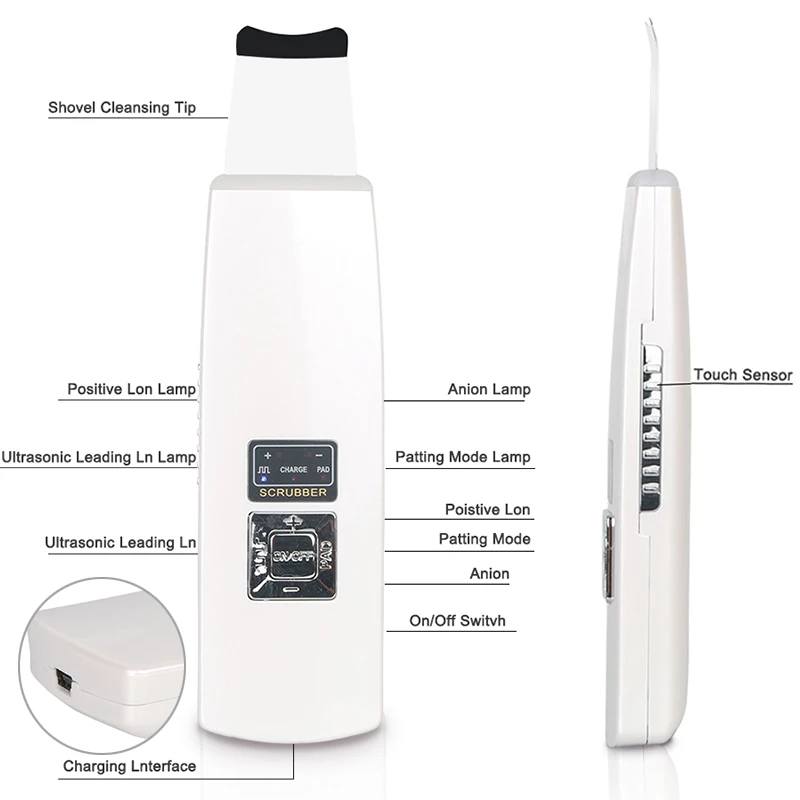 Skin Scrubber Ultrasonic Ion Facial Care Ultrasonic Scrubber Cleaner Blackhead Removal Face Peeling Extractor Skin Beauty Tools