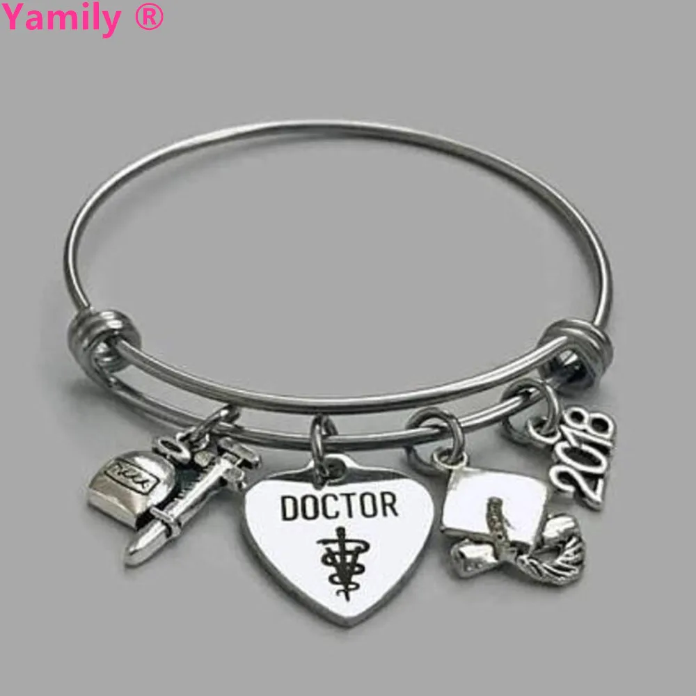 yamily 8pcs/lot Doctor Graduation Bracelet Stainless Steel bangle