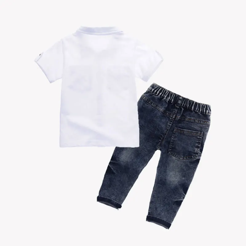 VIMIKID/Повседневная футболка+ шарф+ джинсы, комплект детской одежды из 3 предметов, летний детский костюм для мальчиков, одежда для маленьких мальчиков