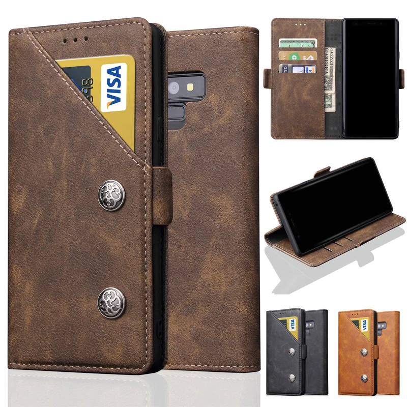 

For Samsung Galaxy Note 9 Flip Leather Phone Case For Samsung S9 Plus Case Card Holder Bronze Wallet Case for Galaxy S9 Cover