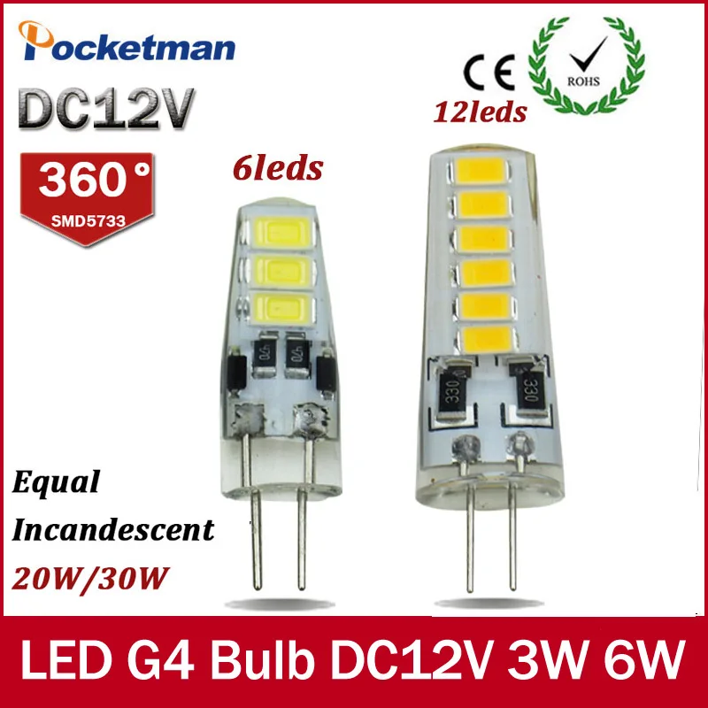 Nuevo G4 LED 3 W 6 W incandescente sustituir 30 W 20 W DC12V G4 SMD 5733 Lampada LED lámpara de luz Bombillas led bombilla LED Spotlight