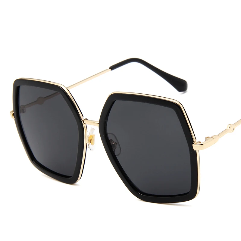 LongKeeper металлические женские крупные солнцезащитные очки с большой оправой солнцезащитные очки роскошные женские туфли-лодочки и зеркальными стеклами, UV400 синий Óculos - Цвет линз: black gray