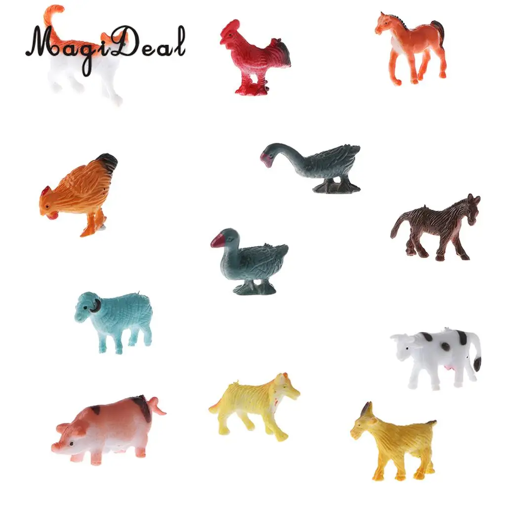 12Pcs/Pack Plastic Farm Animal Models Kids Children Baby Educational Toy Party Bag Fillers Home Desk Decoration