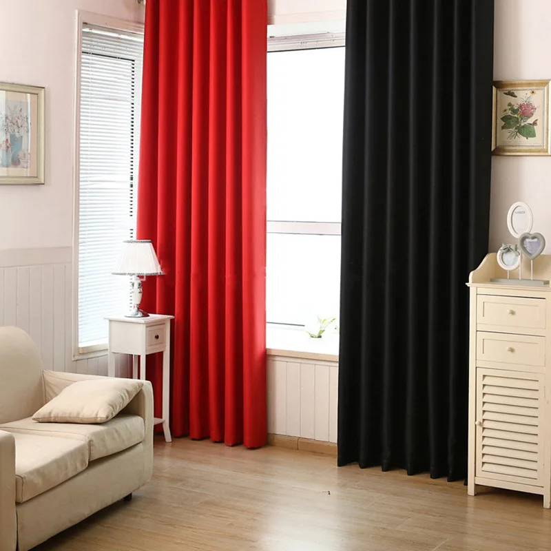 

European Solid thick red black blackout window treatment curtains for living room bedroom home decoration panel eyelet drapes