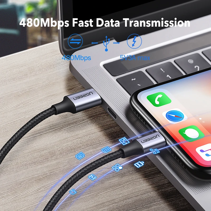 Ugreen MFi USB C к Lightning Кабель для iPhone 11 Pro XS Max X 8 18 Вт PD быстрое зарядное устройство кабель для передачи данных для Macbook iPad Pro USB C шнур