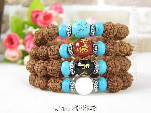 

BB-061 Rudraksha Bodhi Seeds Beaded Bracelets Tibetan Mantras Beads 10pcs lot Mix Wholesale Free Shipping
