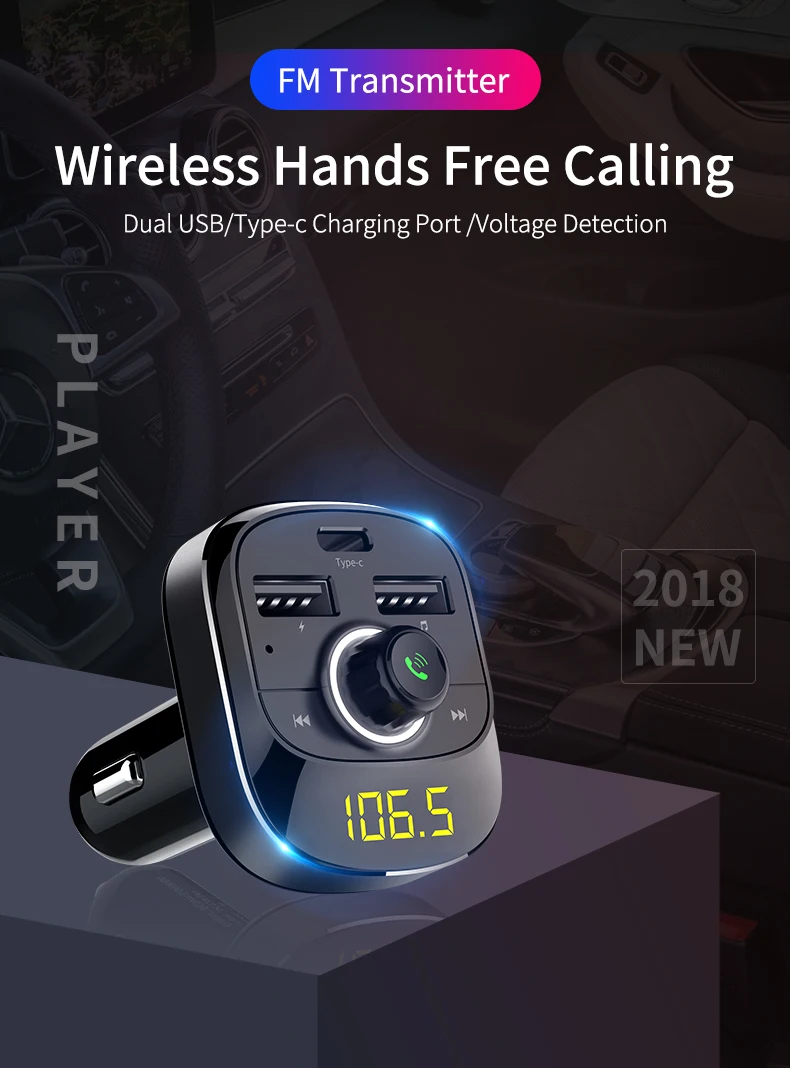 KORSEED Bluetooth Handsfree Kit type-C USB Автомобильное зарядное устройство fm-передатчик радио TF карта музыкальный Mp3 плеер беспроводной автомобильный комплект Hands-free