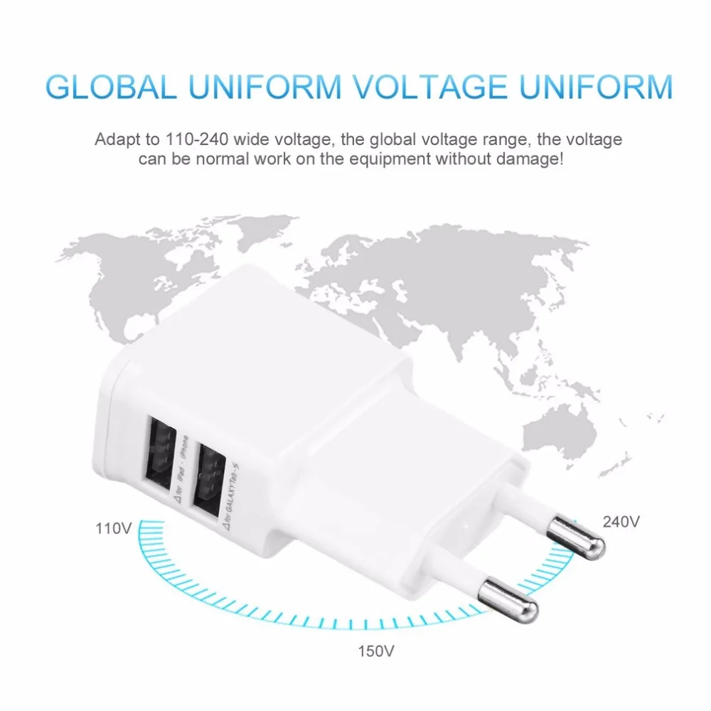 1 шт. 2A двойной 2 порта USB ЕС настенное зарядное устройство адаптер для samsung для iPhone для htc для MOTO идеально