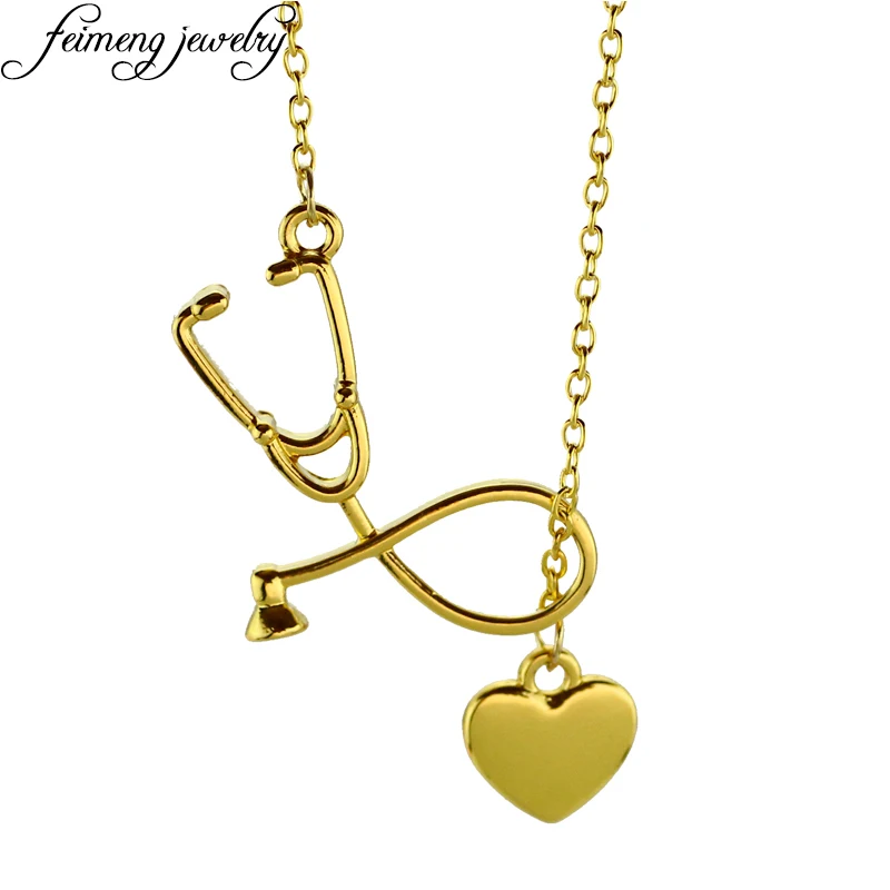 4 Colors Medical Stethoscope Lariat Necklace Heart and Stethoscope