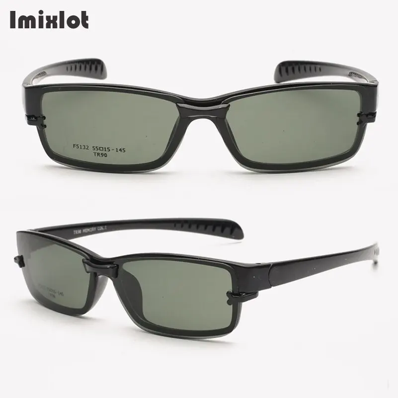 Imixlot 2 In 1 Magnetic Clip On Glasses TR90 Frame Polarized Clip On Sunglasses Magnet Eyeglasses Men Clip Glasses