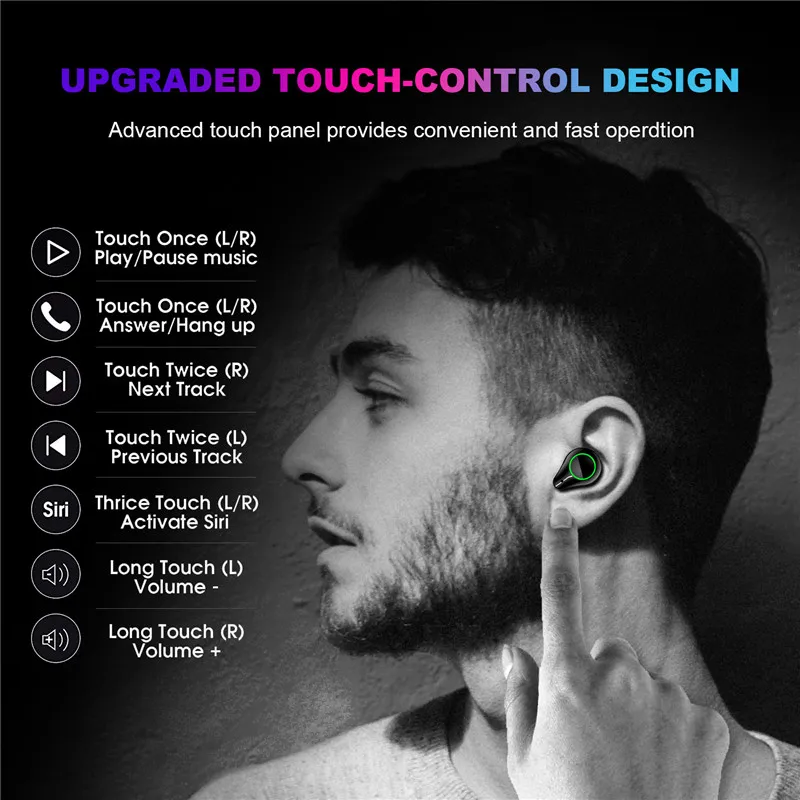 Наушники YULUBU T9 Bluetooth 5 0 IPX7 влагозащищенные сенсорное управление с зарядным чехлом