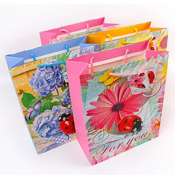 

12pcs Color printing white cardboard gift bag with handle clothing candy packaging bags party wedding decoration package