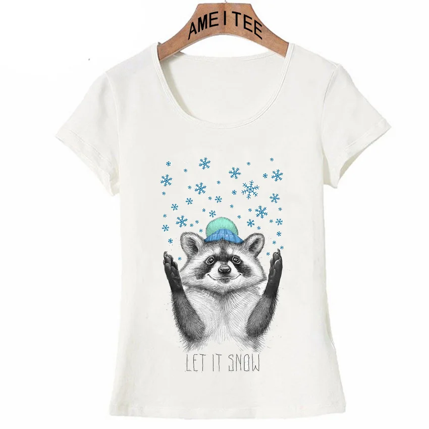 

Summer Punk Women T-shirt Raccoon under snowflakes Blue T-Shirt Lovely Girl Tops Hipster Cool Casual Tees Woman Short Sleeve