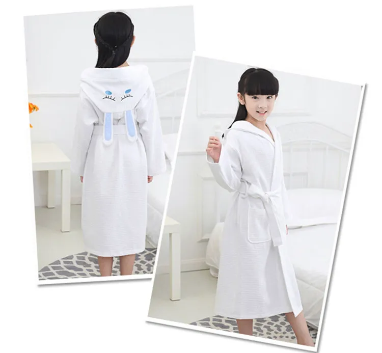 Boys Girls Bathrobe Waffle Robes Children's Bathrobes Kids Hooded White Blue Pink Sleepwear  Robes Lovely Rabbit Pajamas 10