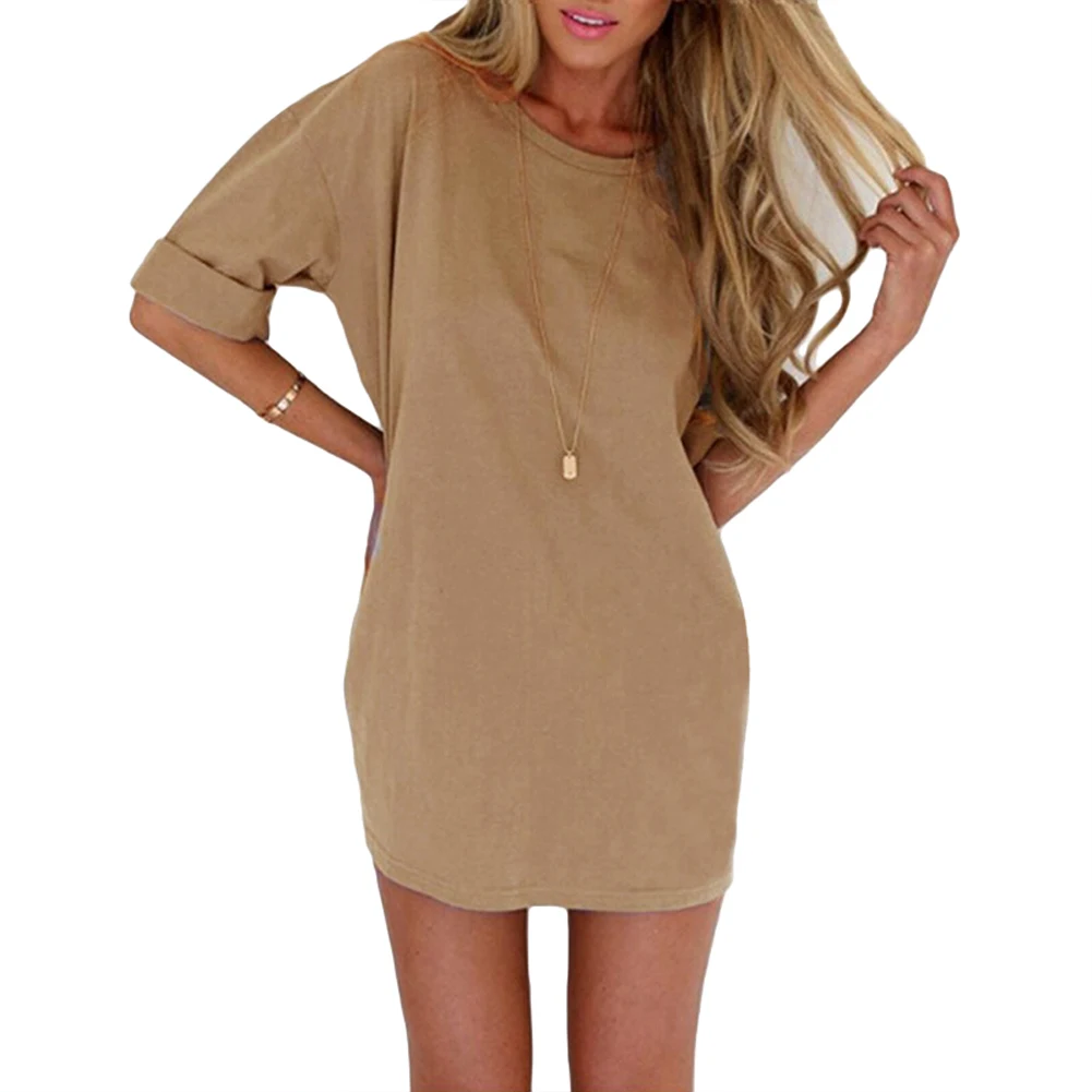 

2019 Fashion Summer Women Casual T Shirt Dress Sexy Ladies Short Sleeve Solid Beach Party Dresses Boho Vestidos Plus Size XXXXL
