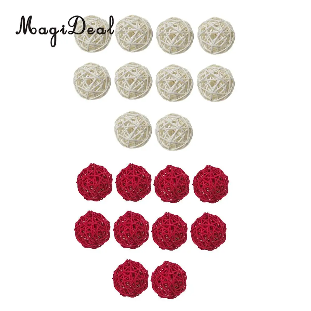 20 Pcs Red&White Rattan Wicker Balls Vase Fillers for Wedding Party Christmas Decoration, Decorative Spheres Rattan Twig 5cm