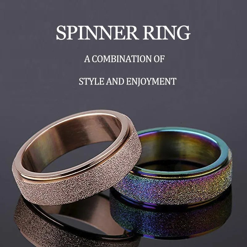 

Women's 6 mm Fashion Stainless Steel Exquisite Scrub Spinner Ring Finish Lucky Wedding Band
