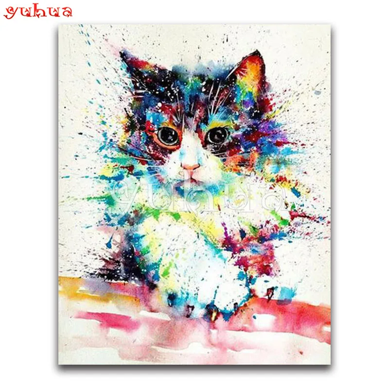 5D алмазная вышивка "сделай сам" с мультяшным котом, полная квадратная Алмазная мозаика с цветным животным, полная круглая Алмазная картина, вышивка крестиком, котенок - Цвет: 5