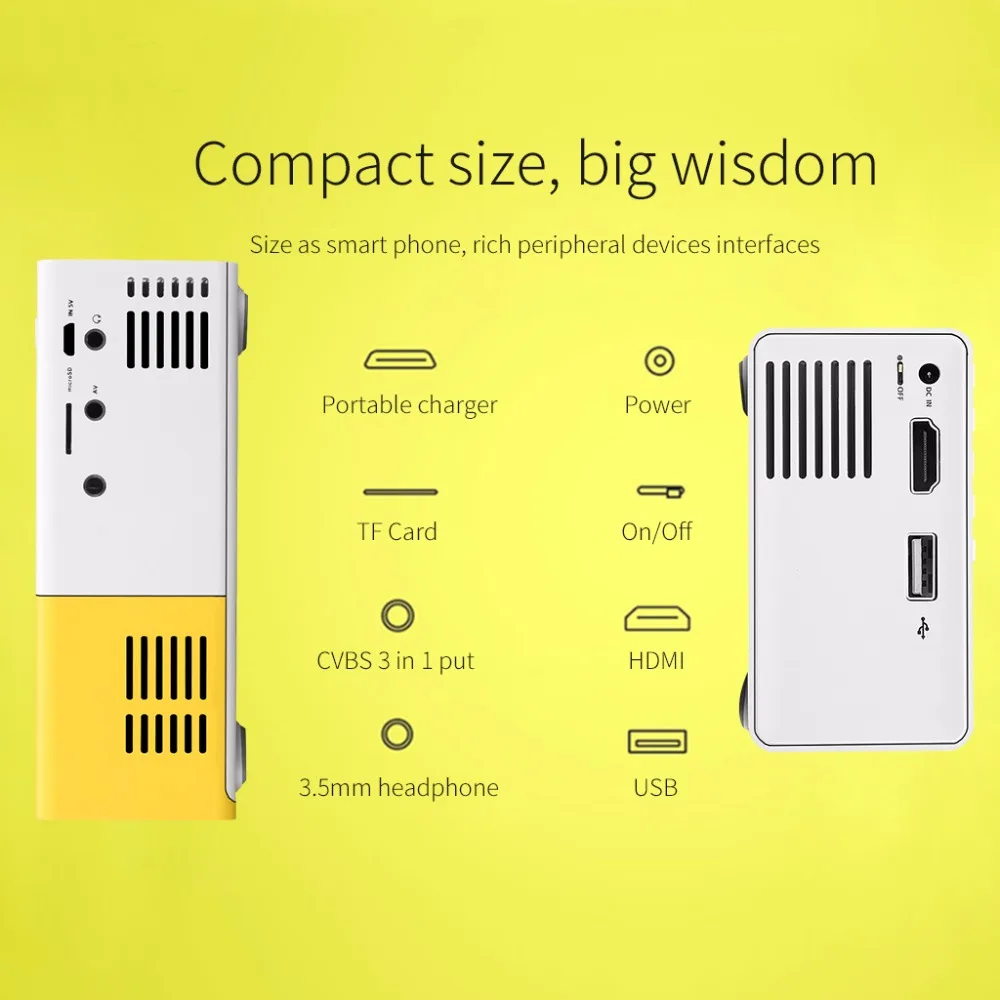 Excelvan YG300 البسيطة المحمولة LCD العارض 320x240 بكسل دعم 1080 P مع AV/USB/SD بطاقة /HDMI واجهة البناء في المتكلم Excelvan YG300 البسيطة المحمولة LCD العارض 320x240 بكسل دعم 1080 P مع AV/USB/SD بطاقة /HDMI واجهة البناء في المتكلم