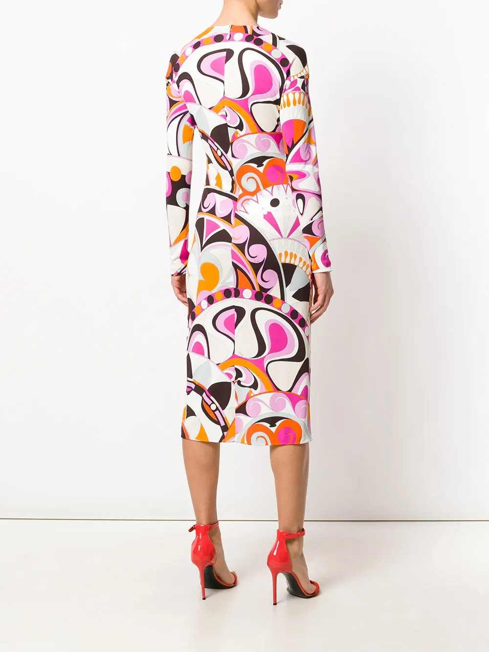 Новые весенние модные дизайнерские платье Для женщин одежда с длинным рукавом розовый с геометрическим принтом XXL Stretch Джерси тонкий шелк день платье