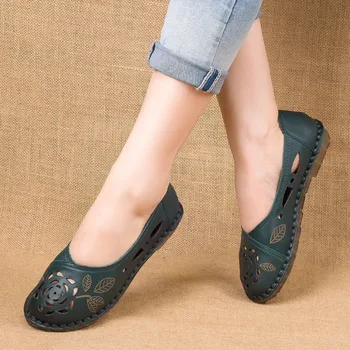 

Women Casual Shoes Genuine Leather Woman Loafers Slip-On Female Flats Moccasins Lady Driving Shoe Cut-Outs Mother Footwear