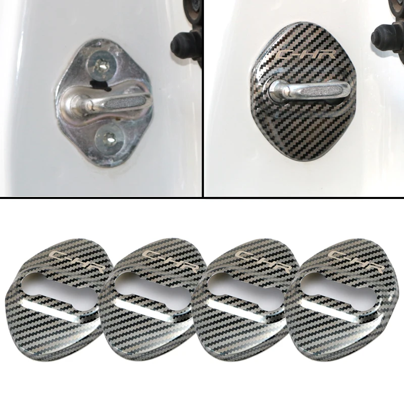 

4pcs New Car Carbon fiber pattern Auto Door Lock Cover Case For Toyota CHR Corolla Rav4 C-HR Camry accessories Car-Styling