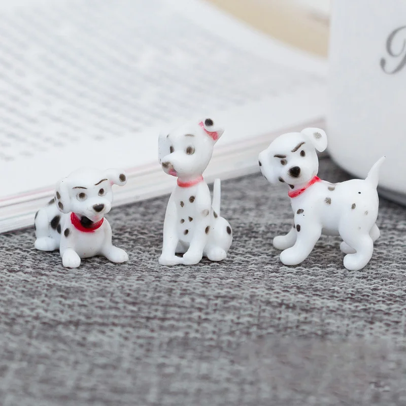 6pcs Mini Spotted Dog Figurine Miniature Fairy Garden Animal Statue Craft Home Birthday Cake Decoration Accessories Modern 6