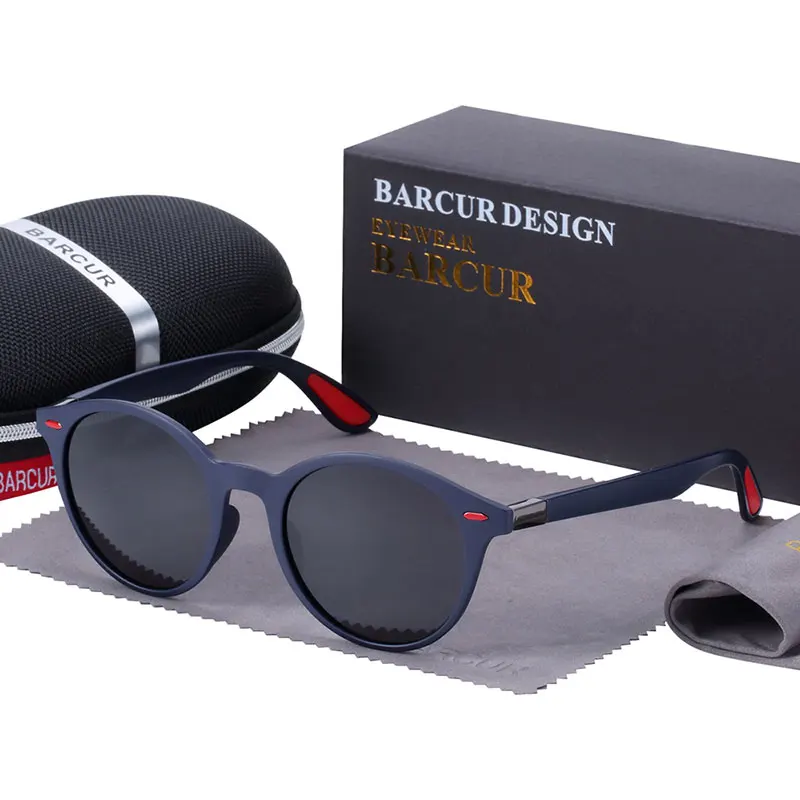 BARCUR трендовые TR90 поляризованных солнцезащитных очков Для женщин квадратные очки Для мужчин солнцезащитные очки Винтаж унисекс Мужской UV400 Oculos de sol masculino - Цвет линз: Blue Black