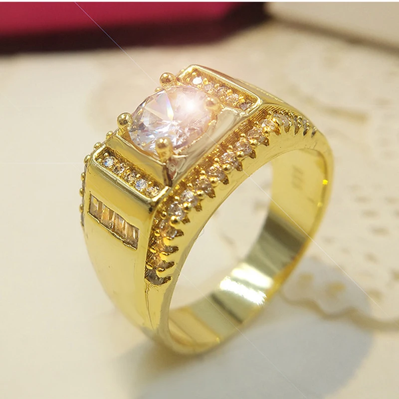 

High Quality Vintage Mens Signet Rings With Stone CZ Crystal Gold Ring Men Jewelry Wedding Band Engagement Fashion Jewelry 0117