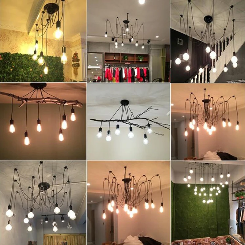  DIY Vintage Black Cord Multiple Light Sources Simple Pendant Lamp Dining Room Coffee 1-2m Wire Spid - 32940750106