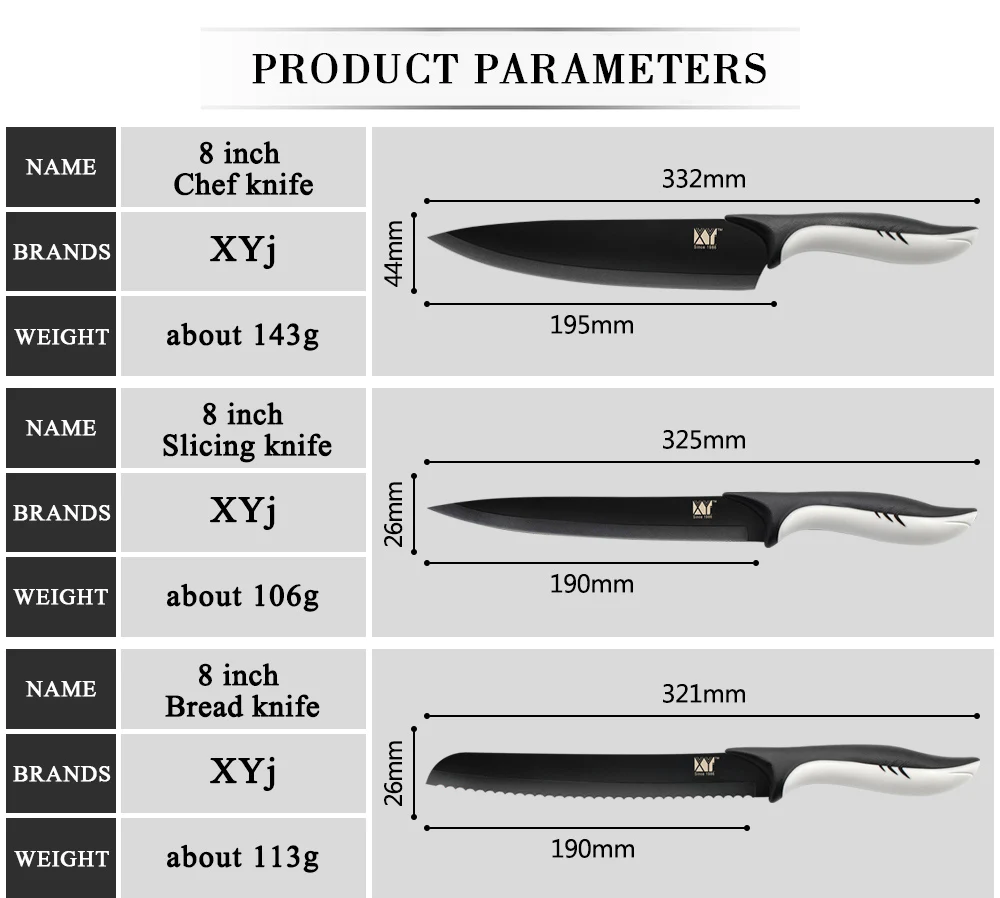 XYj кухонные ножи для варки, нержавеющая сталь набор ножей черное лезвие для очистки овощей утилита сантоку шеф-повара нарезки хлеба кухонные аксессуары инструменты