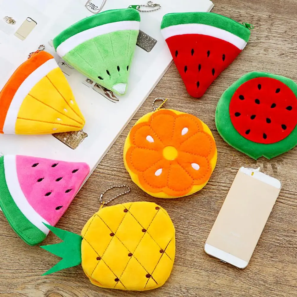

Watermelon Orange Fruit Shape Plush Keychain Pendant Coin Pocket Pouch Purse