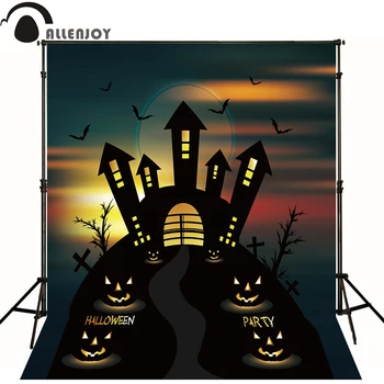 

Allenjoy Photographic backdrop Pumpkin Bat Castle Cemetery Halloween Lovely Baby Vinyl Photocall background photography studio