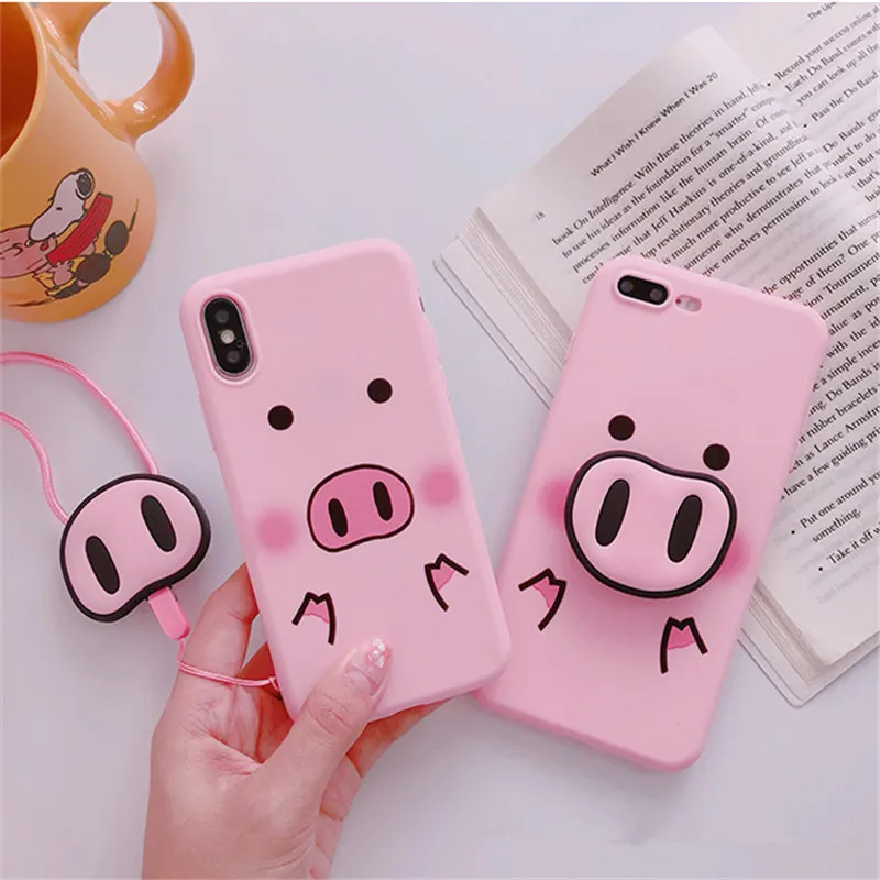 

For Pink cartoon pig airbag bracket AppleX/6sp mobile phone shell iphone8 XS XR 7plus all-inclusive silicone lanyard shell