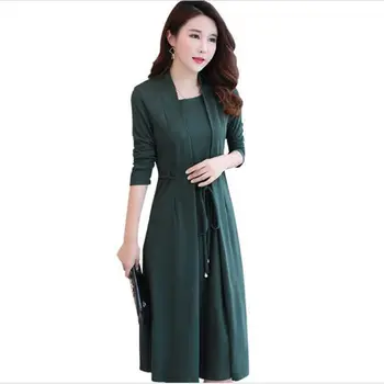

Fake Two Pieces Long Dress XL -5XL Plus Size Round Neck Long Sleeves Women Fashion Spring Dresses 2018 Casual slim Dress CM053