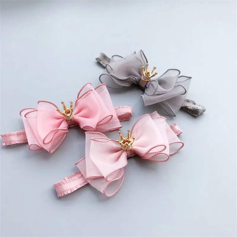 

Baby Girls Bowknot Crown Headband Lace Elastic Princess Hair Band Fashion New Style Children Kids Hair Accessories