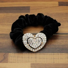 Женские аксессуары для волос, стразы, сердце, конский хвост, держатель для девушек, резинки для волос, винтажная бархатная эластичная лента, кристальная веревка для волос, головной убор