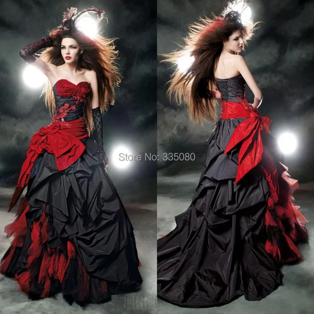 2016 por encargo rojo y negro vestido de novia piso longitud con