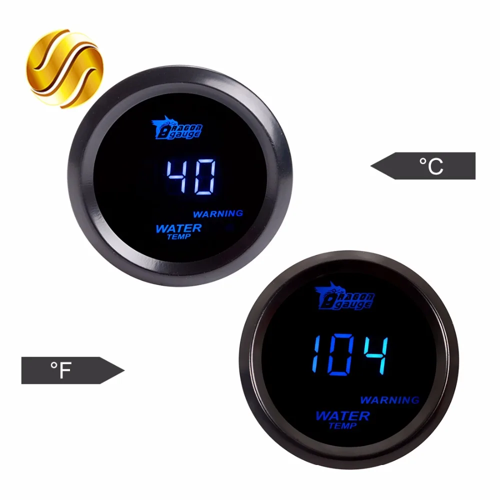 

Dragon Gauge Car Gauge 2" 52mm Water Temp Meter Celsius / Fahrenheit Temperature Blue LED Black Shell Digital Display 12V