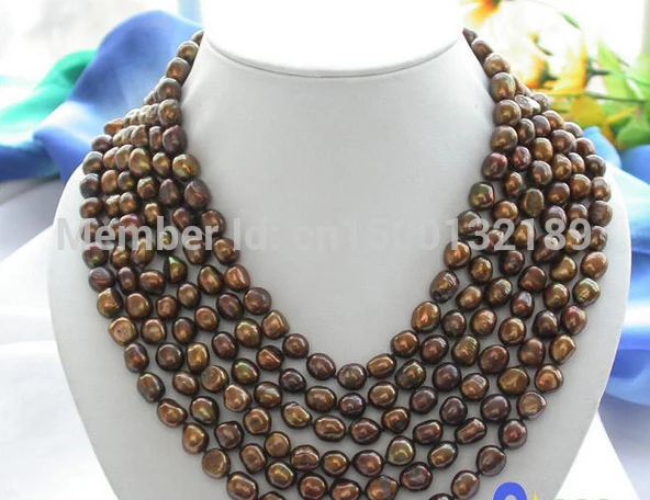 

j00415 6ROW 11MM COFFEE BAROQUE FW CULTURED PEARL NECKLACE