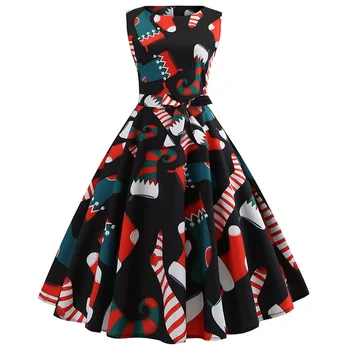 

Women's clothing Christmas show thin printed sleeveless posed dress to restore ancient ways