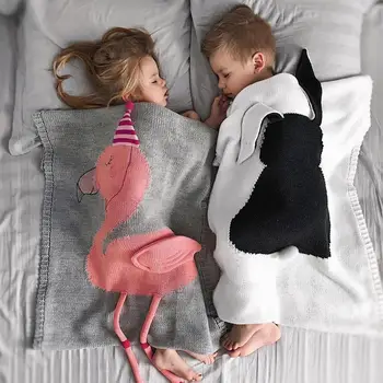 

3D Cartoon Knitting Baby Blanket Flamingos Knitted Toddler Baby Sheet Woolen Warm Bedding Blanket Super Soft Wrap Towel