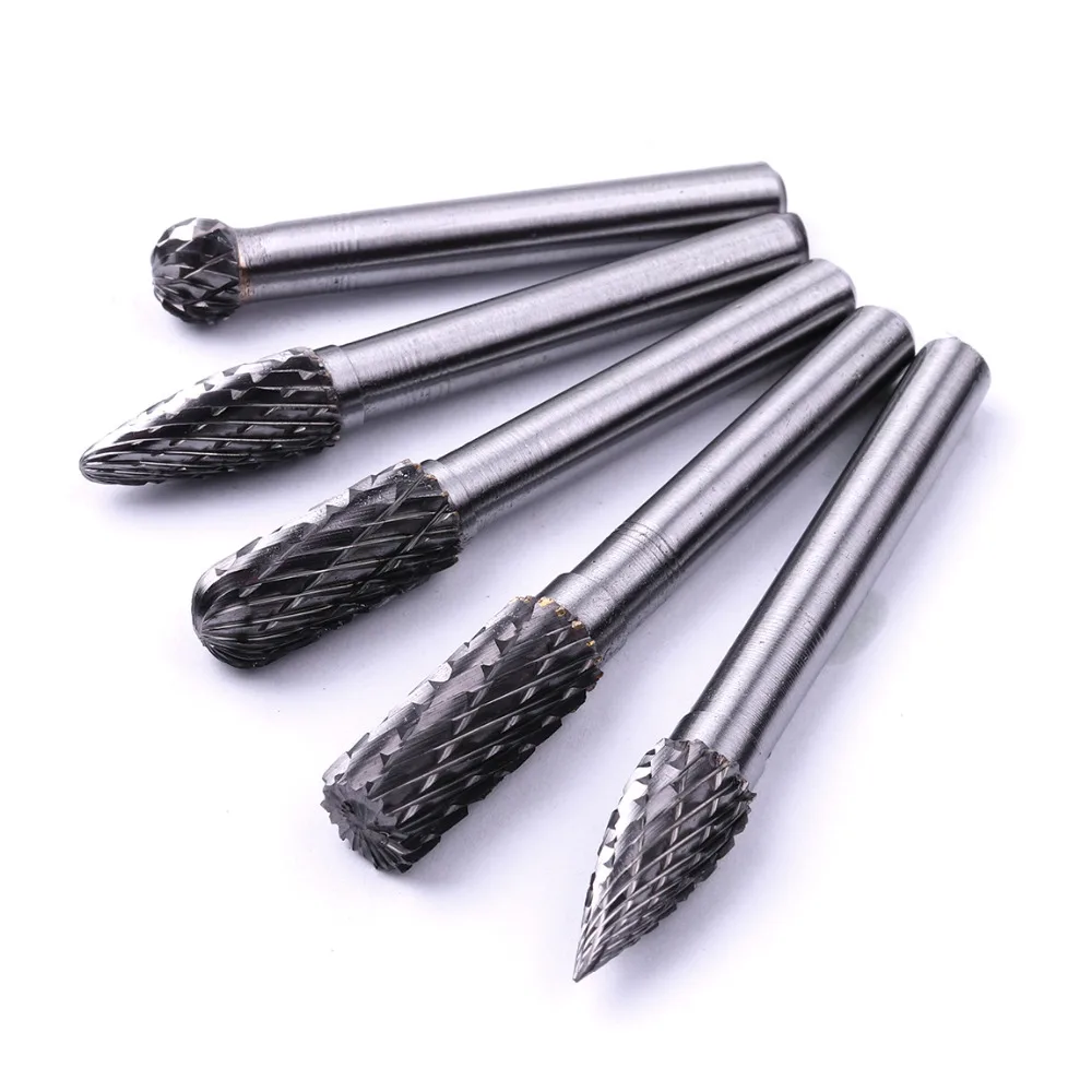 5Pcs/Lot Rotary Files Set Tungsten Carbide Double cut Rotary Burr