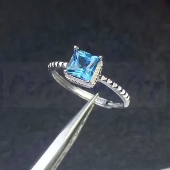 

Per jewelry Natural real blue topaz square ring Free shipping 925 sterling silver Fine jewelry 1.3ct gemstone #S951509