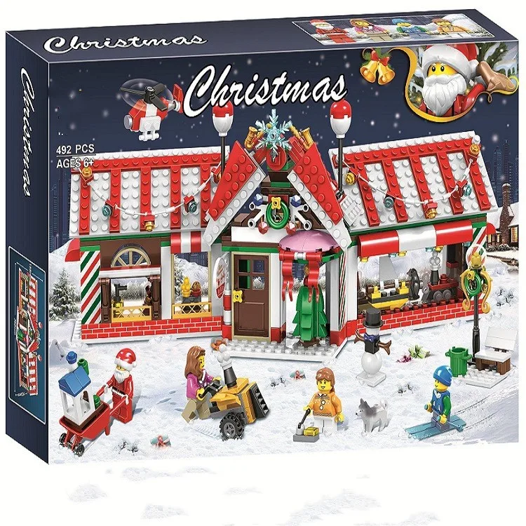 

2019 Christmas House Advent Calendar Santa Claus Snow Truck Figures Building Blocks Model Toys Compatible with Best Gifts
