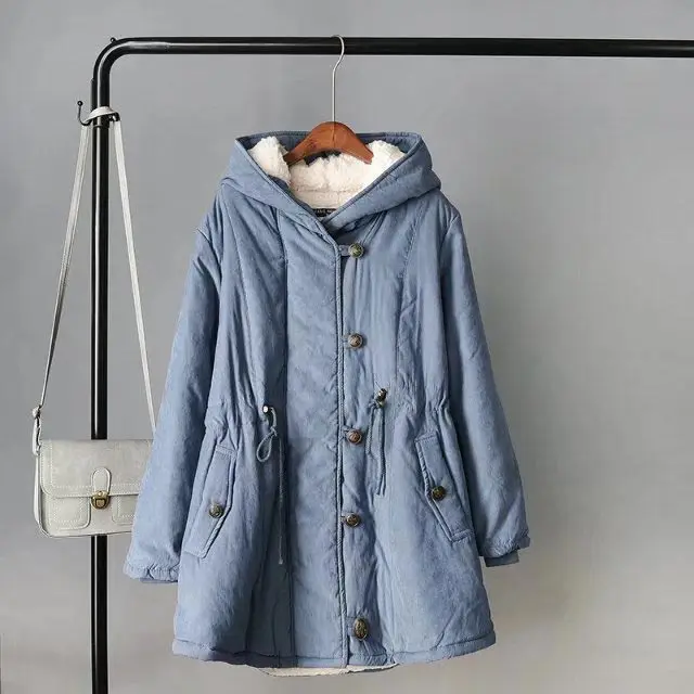 C3, Зимние Повседневные парки, 4XL размера плюс, женская одежда, MD-LONG, с капюшоном, полиэстер, подкладка из шерпы, толстое теплое Стеганое пальто 002 - Цвет: blue