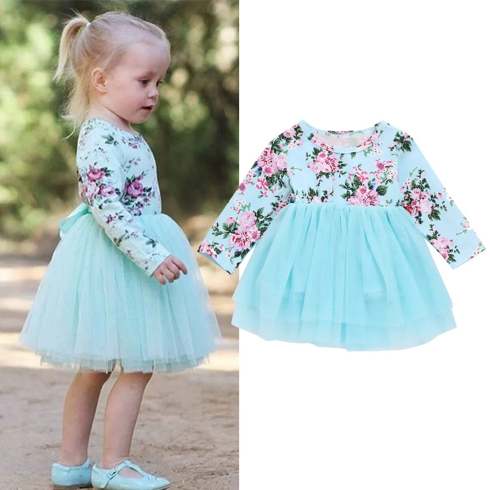 

LILIGIRL Dresses For Girls Newborn Infant Baby Girl Clothes Floral Princess Tutu Tulle Party Dresses New Spring Long Sleeve Dres
