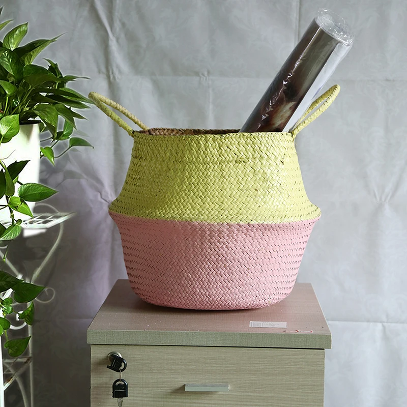 WHISM 10 Colors Hand-Woven Flower Pot Planter Folding Natural Sea Grass Plant Pot Flower Pots Decorative Garden Succulent Pot